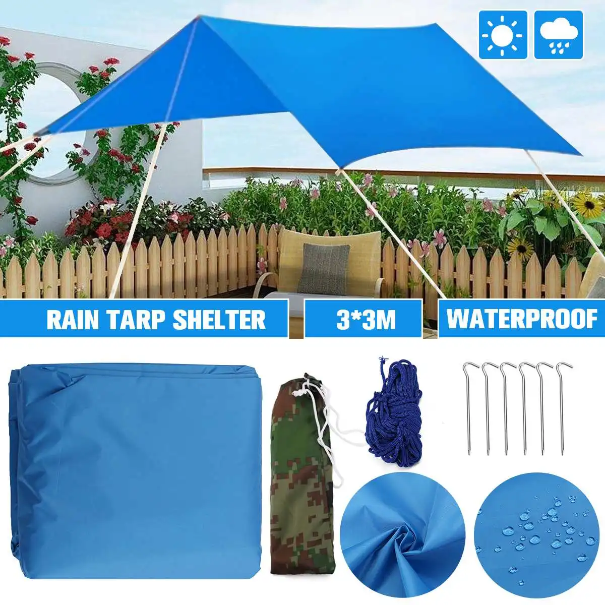 3*3m Waterproof Sun Shelter Sunshade Protection Outdoor Canopy Garden Patio Pool Shade Sail Awning Camping Picnic Tent with Rope
3*3m Waterproof Sun Shelter Sunshade Protection Outdoor Canopy Garden Patio Pool Shade Sail Awning Camping Picnic Tent with Rope
