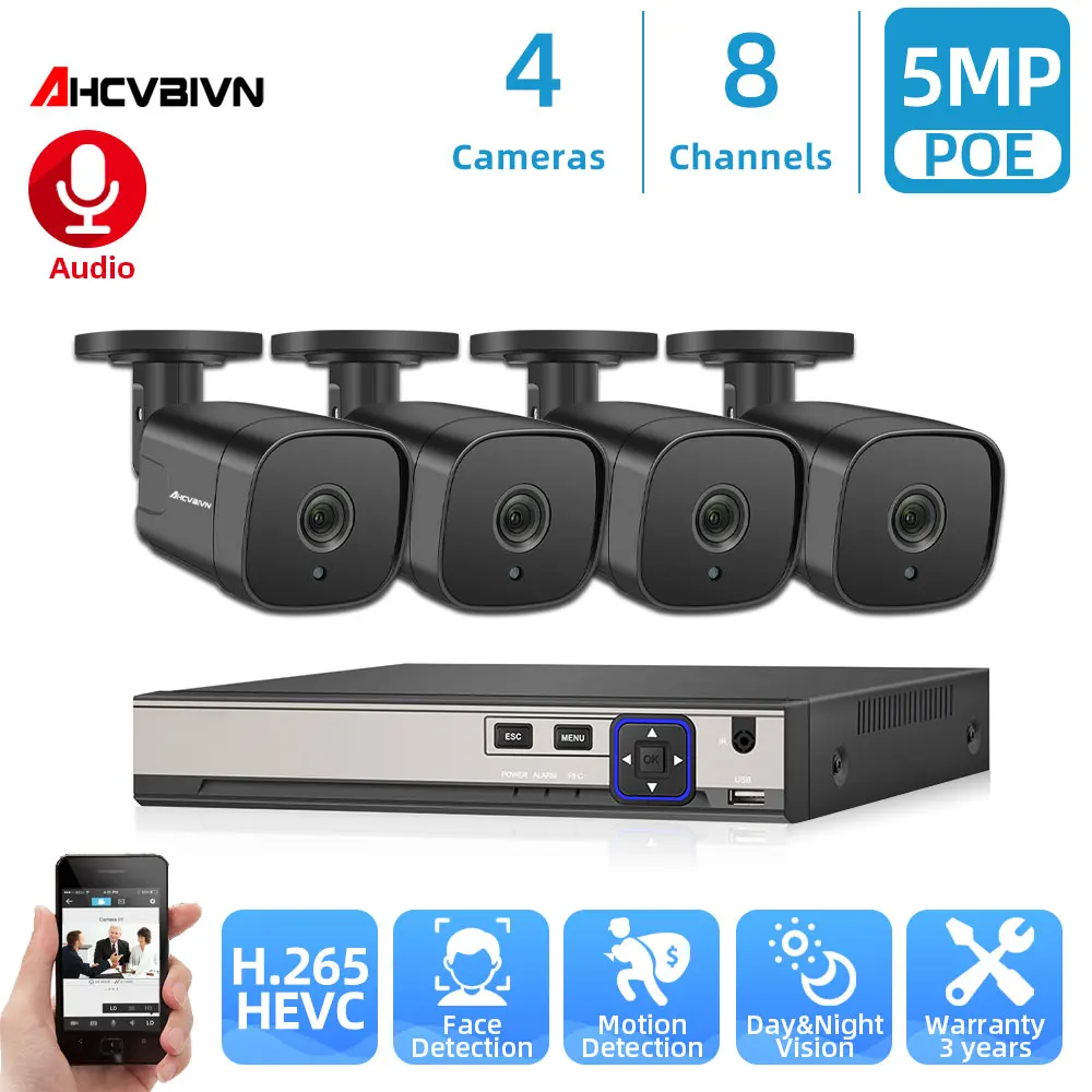 8CH POE 5MP cctv cameras security system NVR Kit HD Audio AI IP Camera Outdoor P2P Video Audio Surveillance Camera Set
8CH POE 5MP cctv cameras security system NVR Kit HD Audio AI IP Camera Outdoor P2P Video Audio Surveillance Camera Set