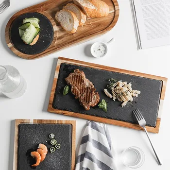 Solid Wood Lovesickness Western-style Japanese Food Wooden Plate Black Slate Steak Main Course Tray Dessert Dinnerware 
Solid Wood Lovesickness Western-style Japanese Food Wooden Plate Black Slate Steak Main Course Tray Dessert Dinnerware
