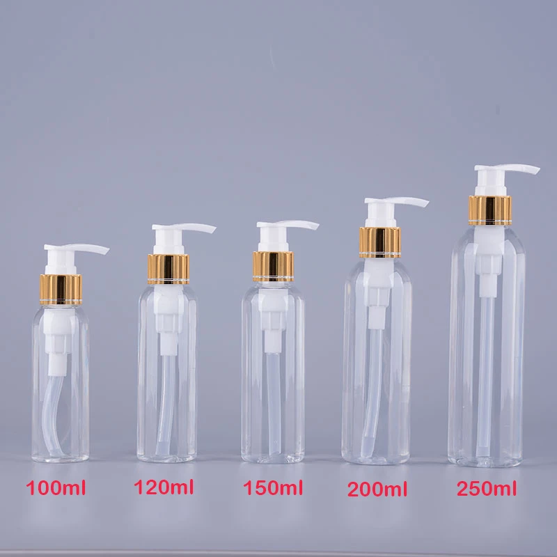 

100ml 120ml 150ml 200ml 250ml Shampoo PET Bottle With Anodized Aluminum Emulsion Pump Cosmetic Containerump Cosmetic Container