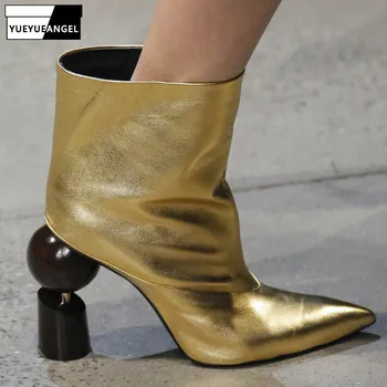 Womens Runway Shoes Sexy Pointed Street Style Strange High Heel Ankle Boots Larger Size Autumn Winter Gold Slip On Chelsea Boots
Womens Runway Shoes Sexy Pointed Street Style Strange High Heel Ankle Boots Larger Size Autumn Winter Gold Slip On Chelsea Boots