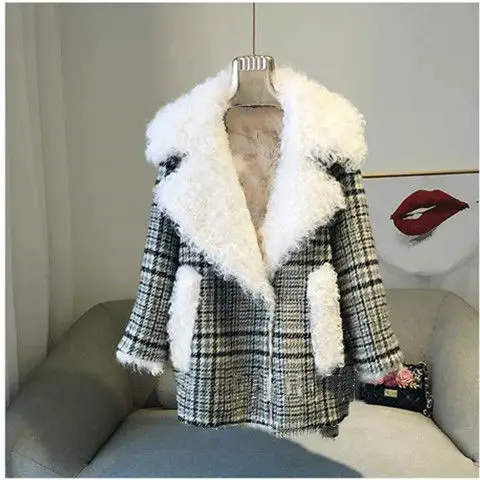 Женская утепленная овечья шерсть пальто зимнее теплое куртка Женский плед