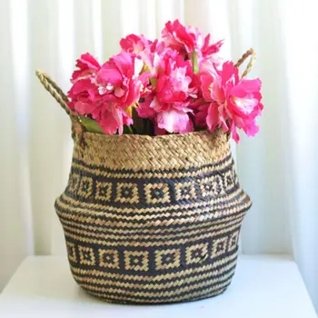 Foldable Handmade Folding Wicker Grass Weaving Chrysanthemum Black Plaids Pattern Storage Basket for Storing Cosmetics, Dirty Cl
Foldable Handmade Folding Wicker Grass Weaving Chrysanthemum Black Plaids Pattern Storage Basket for Storing Cosmetics, Dirty Cl