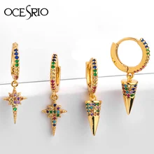2019 arcoíris coloridos Zirconia Cruz pendientes seguridad Pin serpiente Shell varias formas oro Multi Piercing pendiente elegancia joyería(China)