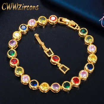 CWWZircons Gorgeous Round Yellow Gold Multi Color Rainbow CZ Cubic Zirconia Bracelets for Women Fashion Jewelry CB199
CWWZircons Gorgeous Round Yellow Gold Multi Color Rainbow CZ Cubic Zirconia Bracelets for Women Fashion Jewelry CB199