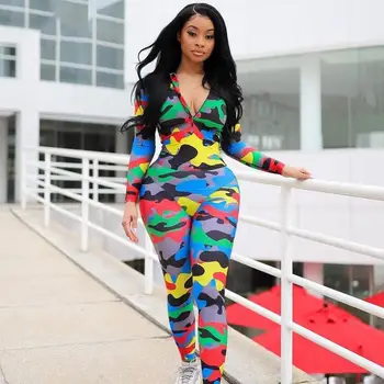 Women Long Skinny Jumpsuit Geometric V Neck Full Sleeve Casual Bodysuit Sexy Rompers Camouflage Print Bodycon Playsuit 
Women Long Skinny Jumpsuit Geometric V Neck Full Sleeve Casual Bodysuit Sexy Rompers Camouflage Print Bodycon Playsuit