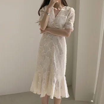 Korean Sweet Simple Women Beige Lace Dress Solid Black Summer Short Sleeve French Vintage Dresses Mermaid Elegant Party Vestido
Korean Sweet Simple Women Beige Lace Dress Solid Black Summer Short Sleeve French Vintage Dresses Mermaid Elegant Party Vestido