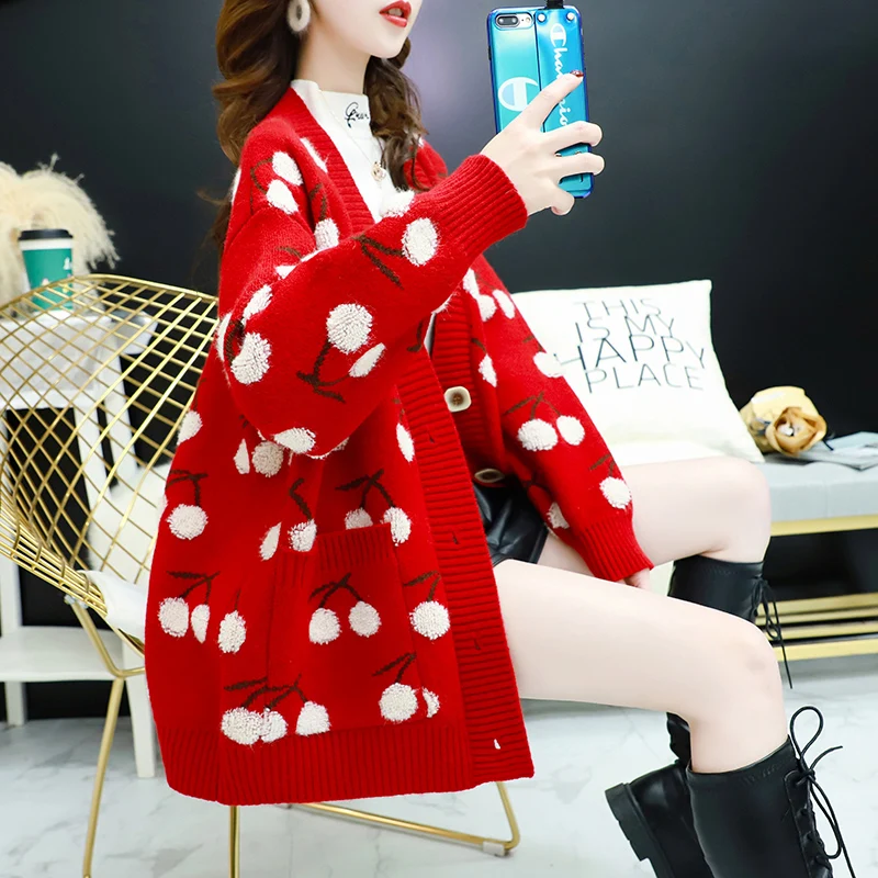 Autumn Winter Women's Sweater Coat Sweet Heart Print Oversize Knit Female Cardigan 2020 Harajuku Loose V Neck Knitwear Tops
Autumn Winter Women's Sweater Coat Sweet Heart Print Oversize Knit Female Cardigan 2020 Harajuku Loose V Neck Knitwear Tops