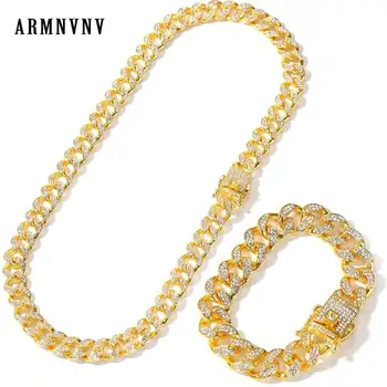 ARMNVNV 13mm Miami Cuban Link Chain Necklace & Bracelet Set Full Iced Out Rhinestones Bling Bling Hiphop Jewelry Set
ARMNVNV 13mm Miami Cuban Link Chain Necklace & Bracelet Set Full Iced Out Rhinestones Bling Bling Hiphop Jewelry Set