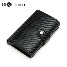 BISI GORO nowości RFID przycisk z włókna węglowego pojemnik na kartę bankową antykradzieżowy metalowy aluminiowy portfel męski etui na dowód Dropshipping(China)