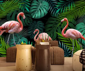 

CJSIR Custom 3D Mural Wallpaper Southeast Asia Hand Drawn Tropical Rain Forest Flamingo Wall Background Modern 3D Wallpaper