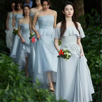 Blue A-Line Off Shoulder Bridesmaid Dresses Long Tulle Wedding Party Dress Maid of Honor Wedding Guest Bridesmaid Dress 
Blue A-Line Off Shoulder Bridesmaid Dresses Long Tulle Wedding Party Dress Maid of Honor Wedding Guest Bridesmaid Dress