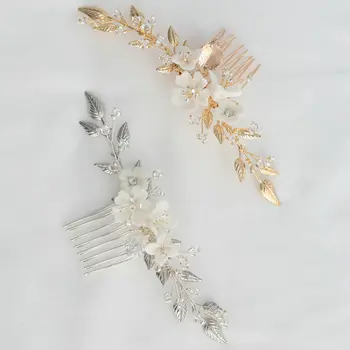 Gorgeous Ceramic Flower Bridal Hair Comb Handmade Golden Leaf Hair Comb Shiny Crystal Bridal Hair Accessories
Gorgeous Ceramic Flower Bridal Hair Comb Handmade Golden Leaf Hair Comb Shiny Crystal Bridal Hair Accessories