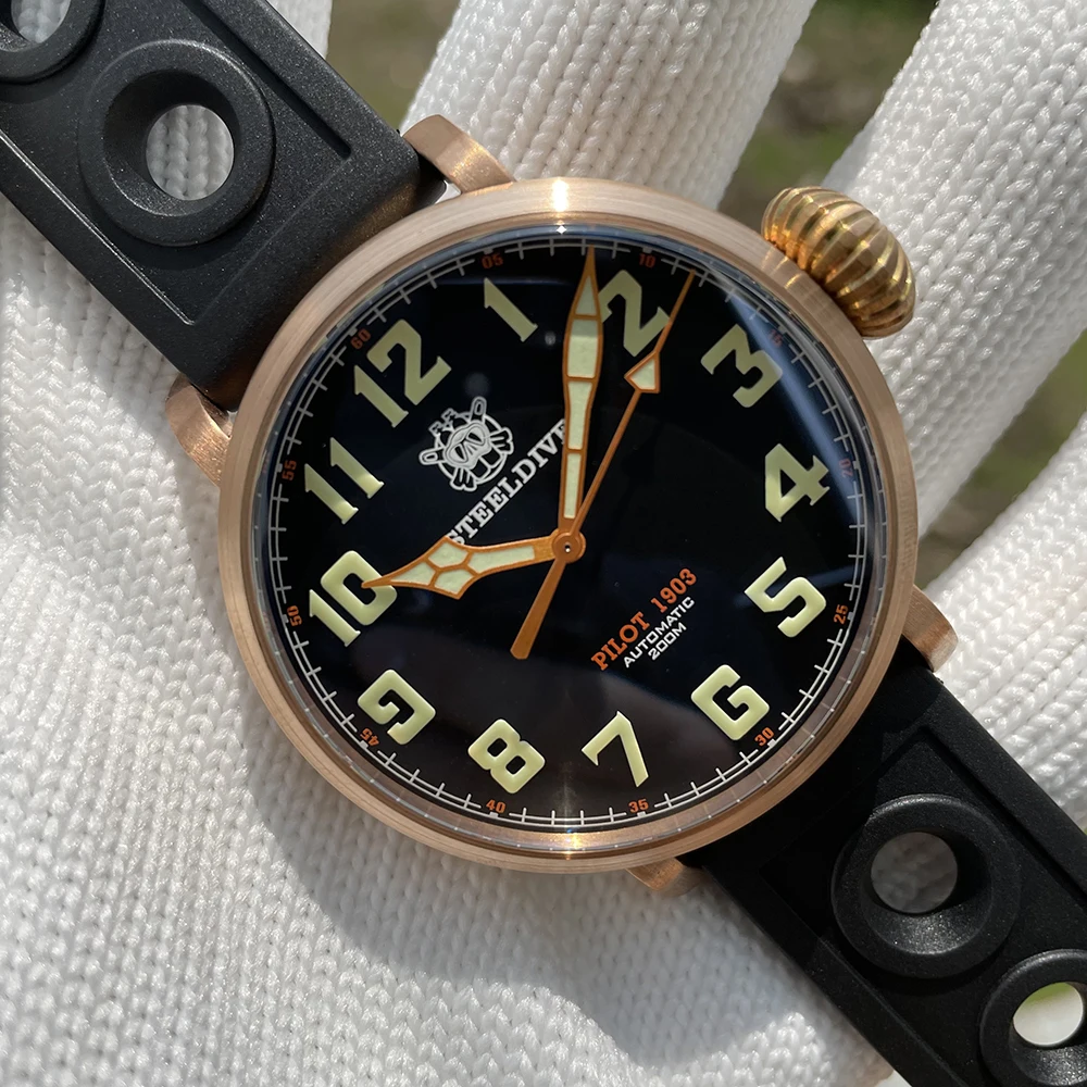 Мужские часы для дайвинга Steeldive SD1903S большие размеры твердый бронзовый чехол