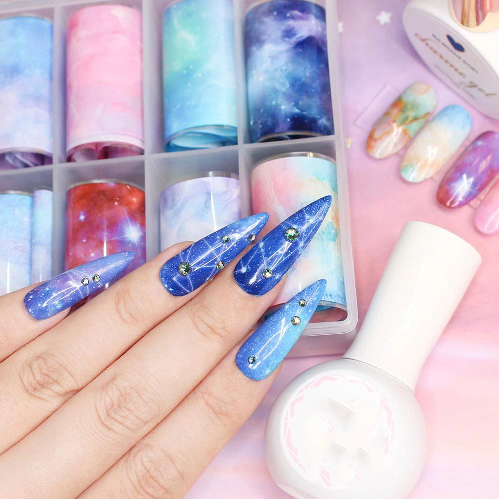 10 Rolls/Set Mixed-color Starry Nails Foil Sticker 4x100cm/Roll 10 Styles/Box Transfer Stickers Foil DIY Manicure Art Decoration
10 Rolls/Set Mixed-color Starry Nails Foil Sticker 4x100cm/Roll 10 Styles/Box Transfer Stickers Foil DIY Manicure Art Decoration