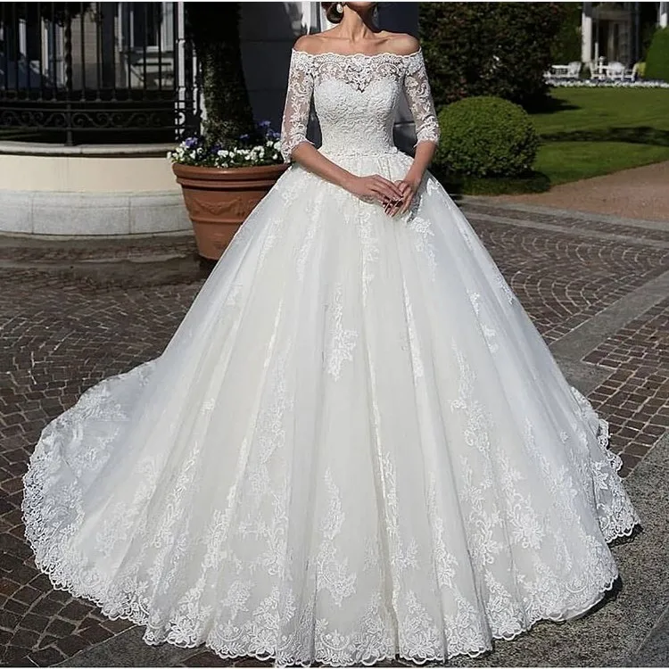 Satin off shoulder ball gown wedding dress half sleeve muslim vintage lace bridal dresses robe mariee boho
Satin off shoulder ball gown wedding dress half sleeve muslim vintage lace bridal dresses robe mariee boho