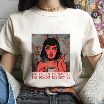 

Satan Women T Shirt The Demons Summer Fashion Casual Short Sleeve Aesthetic Female T-shirt Korean Tumblr Bitch Tshirt Vogue