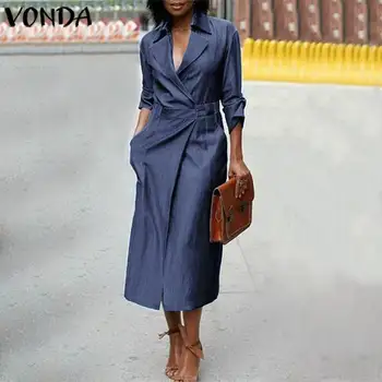 Elegant Shirt Dress 2020 VONDA Summer Sexy V Neck Solid Color Party Dresses Loose Long Sleeve Sundress Plus Size Vestidos S-5XL
Elegant Shirt Dress 2020 VONDA Summer Sexy V Neck Solid Color Party Dresses Loose Long Sleeve Sundress Plus Size Vestidos S-5XL