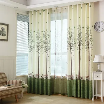 

Idyllic Small Fresh Korean Style Living Room Dining Room Bedroom Half Blackout Curtains Modern Tulle Plant Splicing Curtains