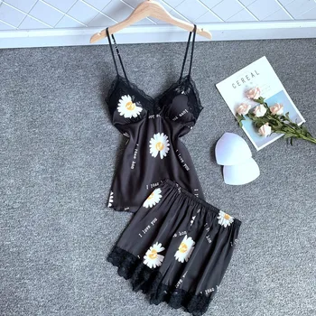 Balck Floral 2PCS Sleepwear Women Pajamas Sets Summer Strap Top&Shorts Satin Silky Pyjamas Suit Female Sleep Set Home Wear
Balck Floral 2PCS Sleepwear Women Pajamas Sets Summer Strap Top&Shorts Satin Silky Pyjamas Suit Female Sleep Set Home Wear