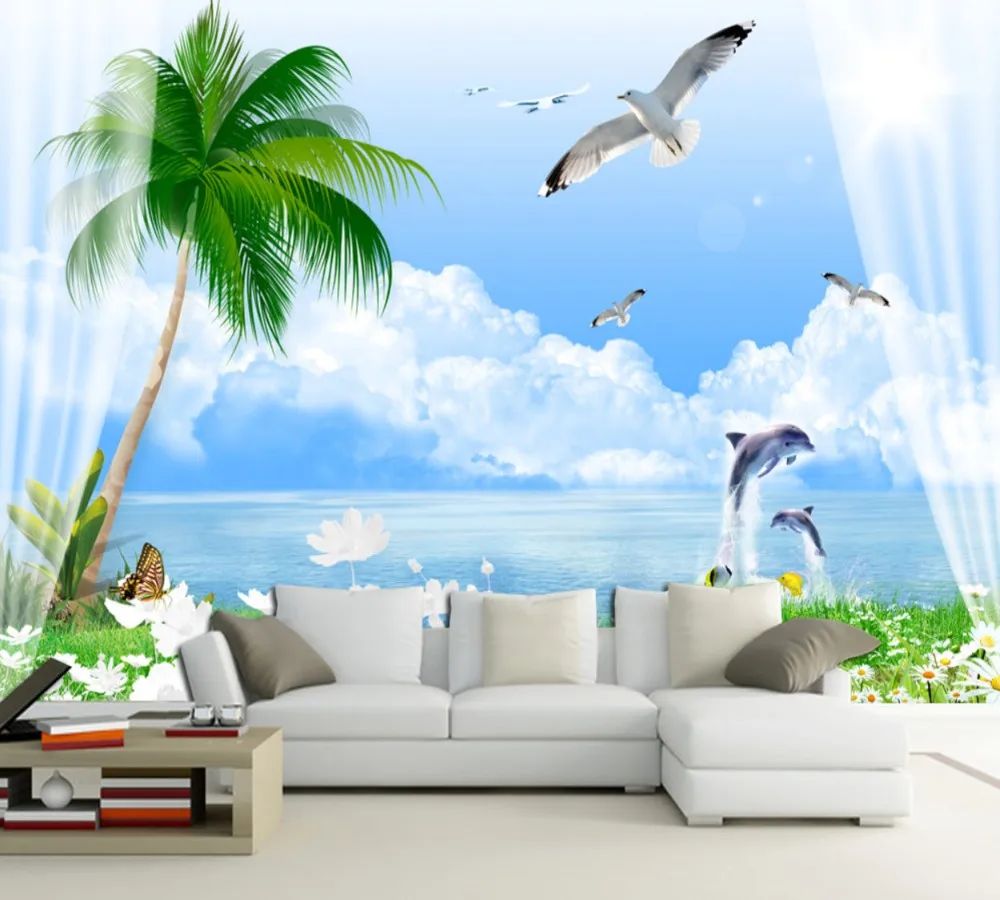 Drop Shipping Fresh Beautiful Living Room TV Sofa Wall Custom 3D Seascape Wallpaper Dolphin Jumping White Blossoming Wallpaper 
Drop Shipping Fresh Beautiful Living Room TV Sofa Wall Custom 3D Seascape Wallpaper Dolphin Jumping White Blossoming Wallpaper