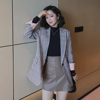 Women Elegant Vintage Single Button Plaid Blazer Pockets Jackets Slim Check Coats Office Work Ladies Suit Jacket
Women Elegant Vintage Single Button Plaid Blazer Pockets Jackets Slim Check Coats Office Work Ladies Suit Jacket