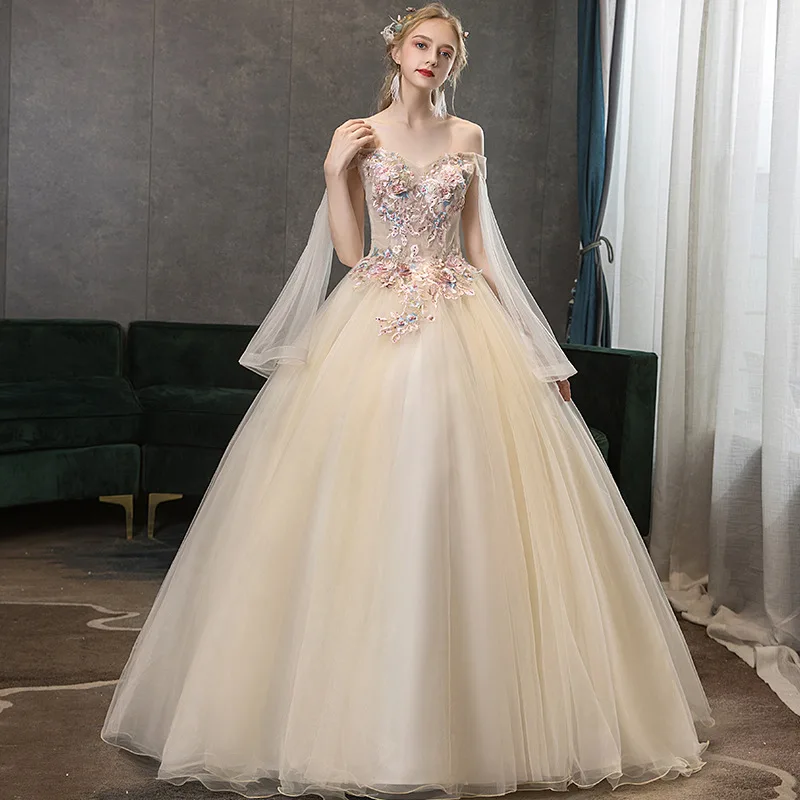 Бальные платья Quinceanera с открытыми плечами пышные рукавами для выпускного вечера