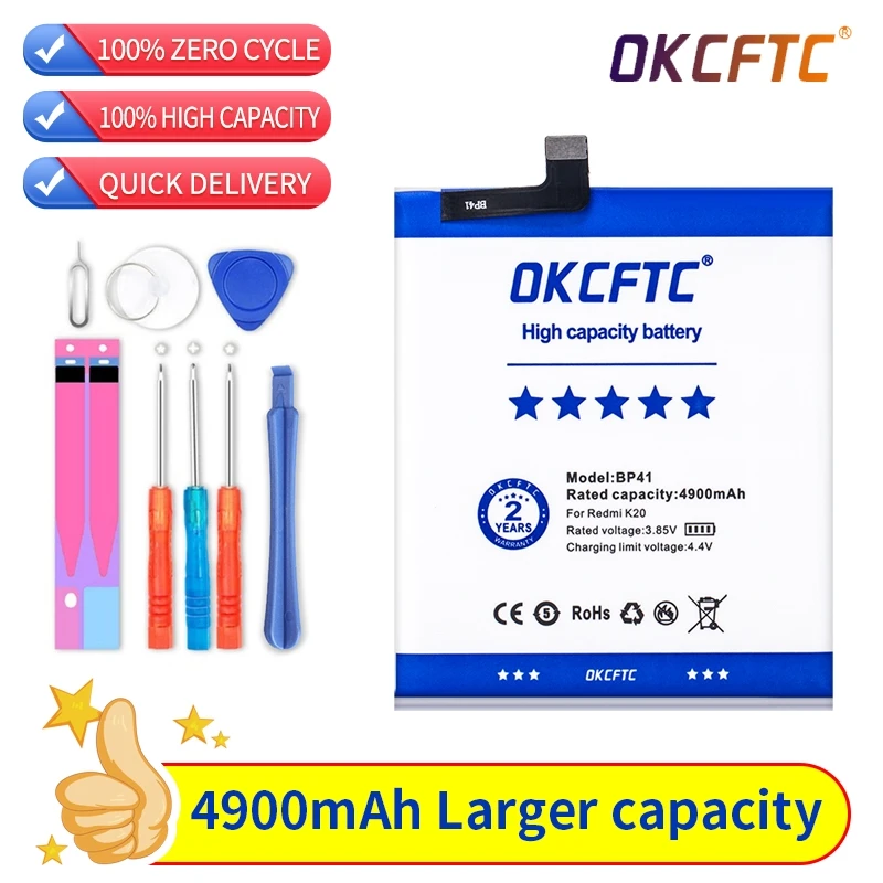 

OKCFTC Orginal BP41 4900mAh Battery For Xiaomi Redmi K20 K20 Pro / Xiaomi Mi 9T T9 Pro BP41 Replacement Batteries +Tools