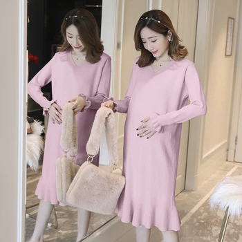 9061# 2020 Autumn Knitted Maternity Sweaters Dress Elegant V neck Straight Ruffle Clothes for Pregnant Women Cute Fall Pregnancy
9061# 2020 Autumn Knitted Maternity Sweaters Dress Elegant V neck Straight Ruffle Clothes for Pregnant Women Cute Fall Pregnancy