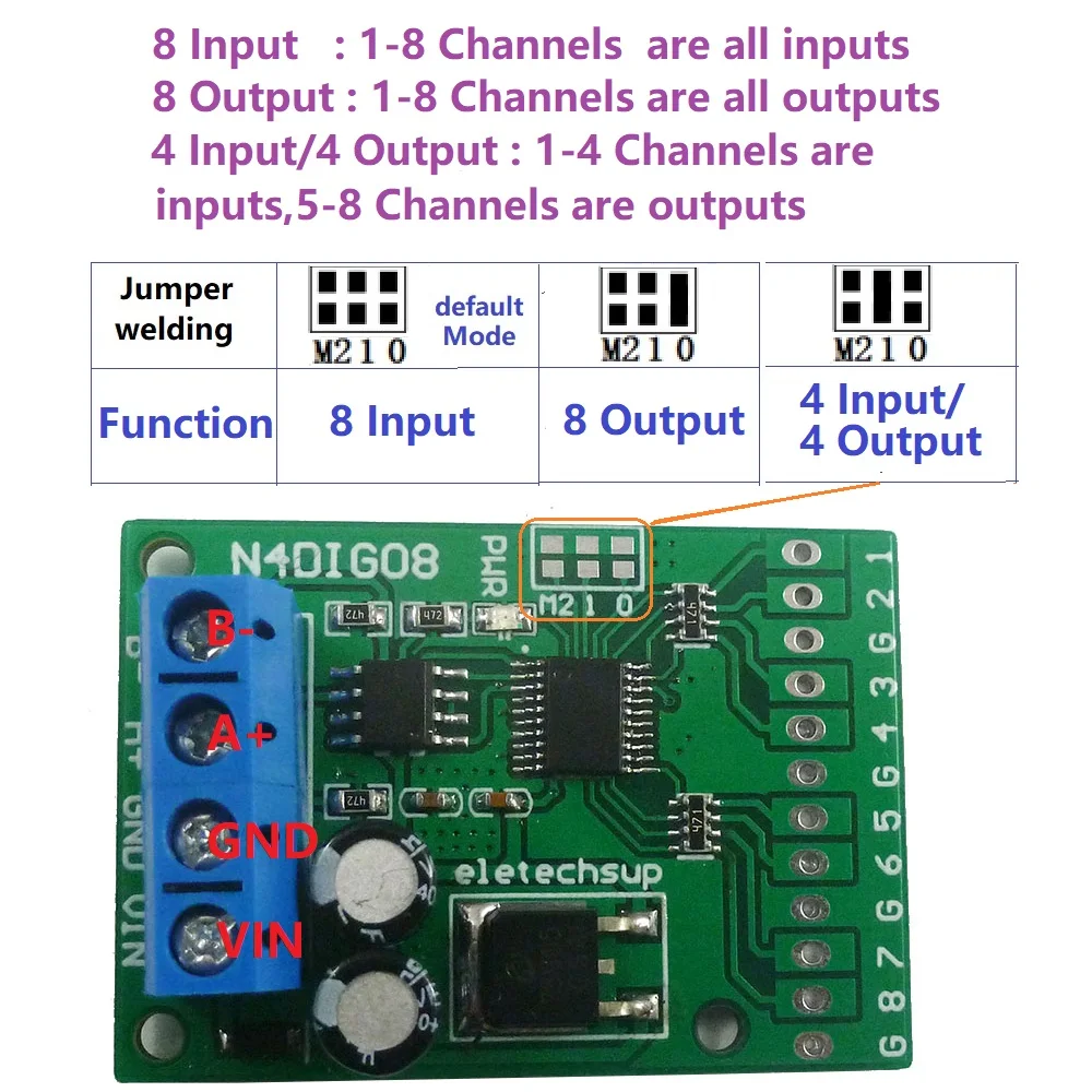 

3 in 1 8ch Input/Output Digital Switch TTL LvTTL CMOS RS485 IO Control Module Modbus Rtu Board For PLC Relay