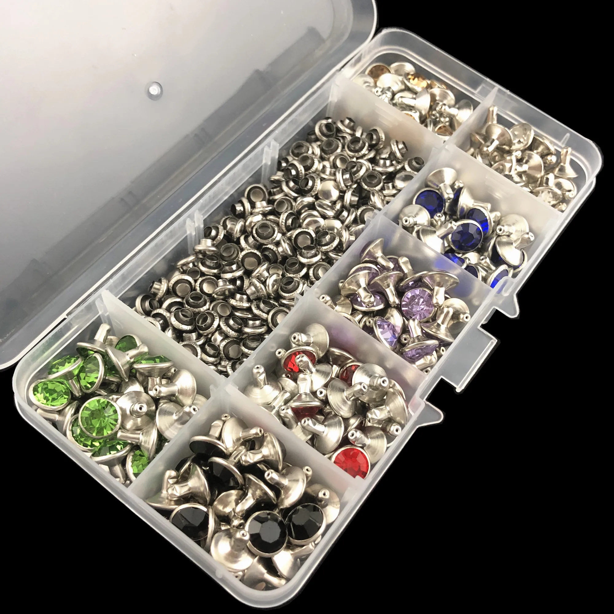 

YORANYO 280 Sets 8MM CZ+++ Crystal Rivets Silver Plated Mixed Color Spots Studs Double Cap for DIY Leather-Craft Making