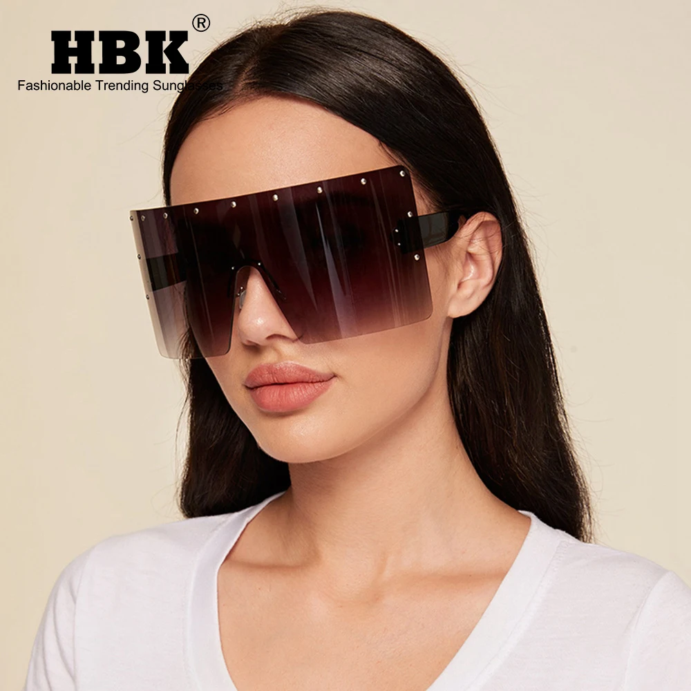 

HBK Oversized Sunglasses Women Men Rivet One-piece Windproof Sun Glasses Mirror Big Frame Sunglasses UV400 Oversized Goggles