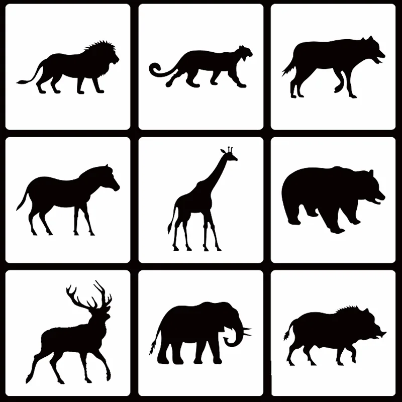 9pcs Animal Silhouette Painting Template DIY Layering Stencils Scrapbooking Coloring Embossing Album Decor Cake Mold Reusable
9pcs Animal Silhouette Painting Template DIY Layering Stencils Scrapbooking Coloring Embossing Album Decor Cake Mold Reusable