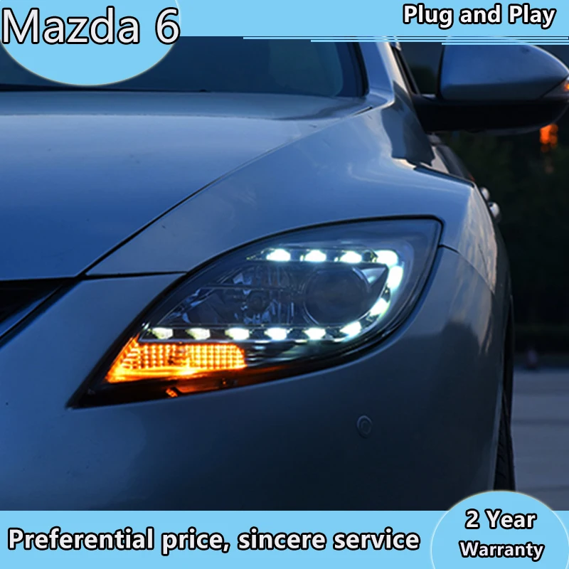 Car Styling for Mazda 6 Headlights 2004-2013 Mazda6 LED Headlight Angel Eye DRL Bi Xenon Lens High Low Beam Parking | Автомобили и