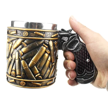 

Revolver Gun Pistol Tankard Mug With Ammo Bullet Round Shells Mugs Cup Bottle Birthday Christmas Halloween Gift 400ml