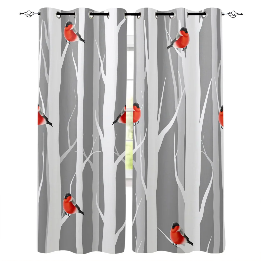 

Christmas Theme Tree Branch Red Bird Kitchen Curtains Bedroom Decor Items Curtain Panel Window Curtains for Living Room