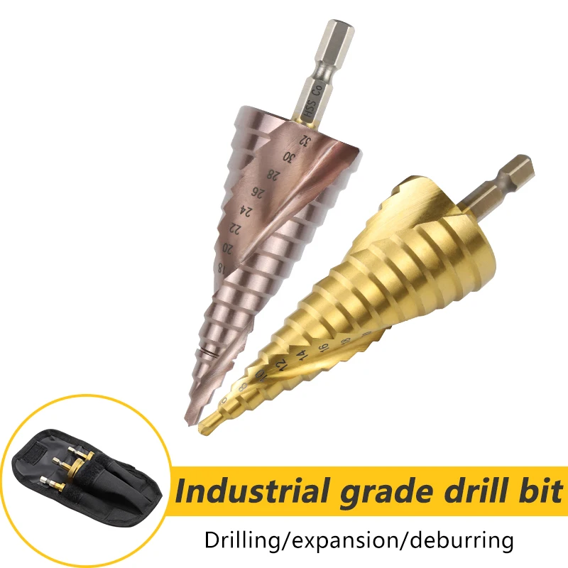 HSS Step Drill Bits 4mm-32mm Spiral groove Power Tools hex shank Wholesale Price 15 steps metal Drilling Titanium
HSS Step Drill Bits 4mm-32mm Spiral groove Power Tools hex shank Wholesale Price 15 steps metal Drilling Titanium