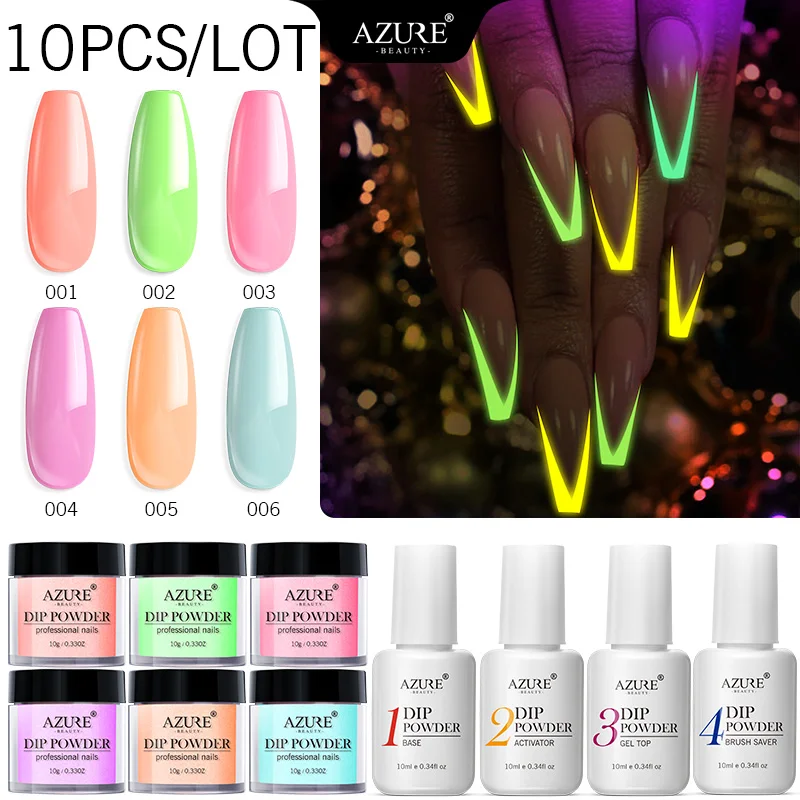 Azure Beauty 10Pcs/Lot Luminous Glitter Dipping Powder Set Green Color Fluorescent Dip Powder Nail Art Decorations Base Top Gel
Azure Beauty 10Pcs/Lot Luminous Glitter Dipping Powder Set Green Color Fluorescent Dip Powder Nail Art Decorations Base Top Gel