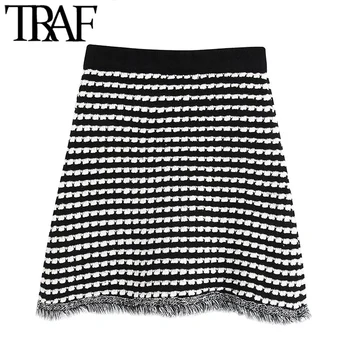 TRAF Women Chic Fashion Frayed Tassel Knitted Mini Skirt Vintage High Elastic Waist False Pocket Female Skirts Mujer 
TRAF Women Chic Fashion Frayed Tassel Knitted Mini Skirt Vintage High Elastic Waist False Pocket Female Skirts Mujer