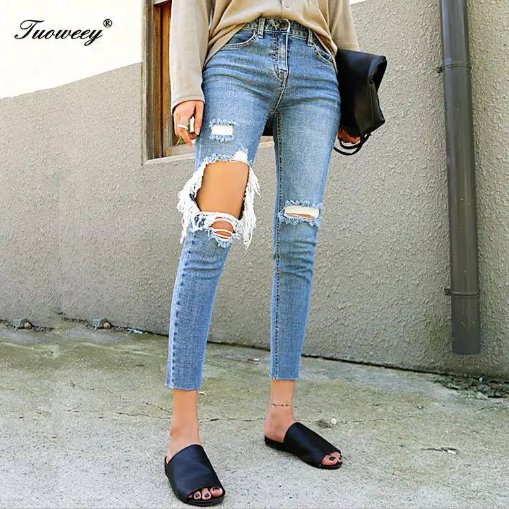 Фото Хлопковые женские джинсы до щиколотки сексуальные брендовые - купить