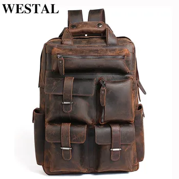

WESTAL crazy horse leather backpack for men genuine leather bag high quality backpacks laptop backpacks daypack man mochila 3506