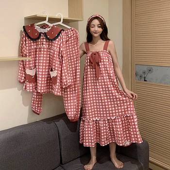 2020 summer new women's bra Plaid back belt skirt sweet nightdress doll collar long sleeve Pajama household suit
2020 summer new women's bra Plaid back belt skirt sweet nightdress doll collar long sleeve Pajama household suit