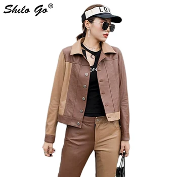 Genuine Leather Jacket Peter Pan Collar Color Block Cut-and-Sew Brwon Panel Coat Women Autumn Casual Single Breasted Outwear
Genuine Leather Jacket Peter Pan Collar Color Block Cut-and-Sew Brwon Panel Coat Women Autumn Casual Single Breasted Outwear