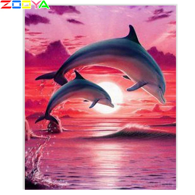Zooya 5D квадратная/Круглая Мозаика Стразы вышивка дельфином животное алмазная