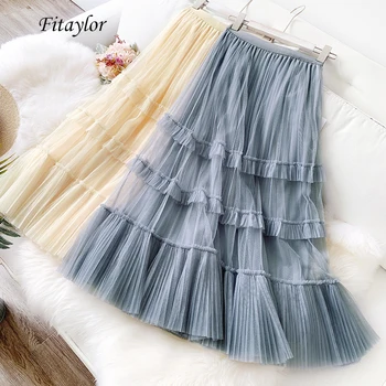 Fitaylor Women New Sweet Cake Layered Long Tulle Skirts High Waist Ruffled Tulle Pleated Skirt Spring Autumn Female Fairy Skirt 
Fitaylor Women New Sweet Cake Layered Long Tulle Skirts High Waist Ruffled Tulle Pleated Skirt Spring Autumn Female Fairy Skirt