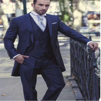 

Azul Marino padrino un botón novio esmoquin muesca solapa hombres trajes boda mejor hombre Blazer (chaqueta + Pantalones + corba