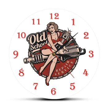 Old School Repair Service Personalized Retro Wall Watch Spark Plug Pin Up Girl Garage Silent Quartz Printing Clock Reloj Pared
Old School Repair Service Personalized Retro Wall Watch Spark Plug Pin Up Girl Garage Silent Quartz Printing Clock Reloj Pared