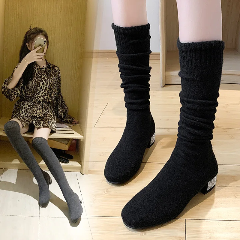 Autumn and Winter New Style Wool Boots Women's over-the-Knee Stretch Boots Chunky Heel Semi-high Heeled Hose Fashion Boots women
Autumn and Winter New Style Wool Boots Women's over-the-Knee Stretch Boots Chunky Heel Semi-high Heeled Hose Fashion Boots women