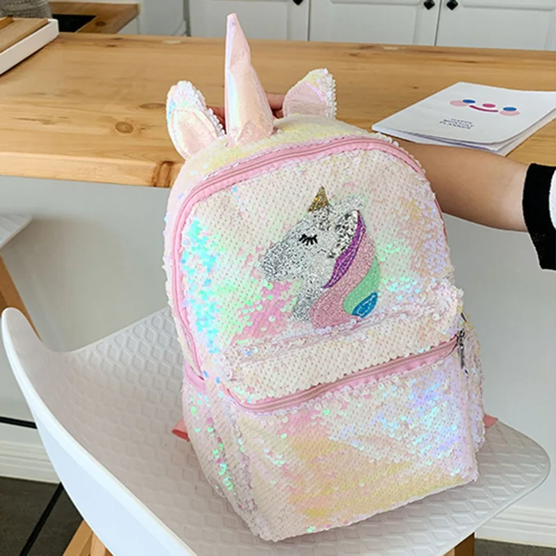 

Kids Pink Sequin Mochila Children Unicorn Backpack Lovely School Bag Large Shoulder Backpacks Student Book Bags Bling Schoolbags