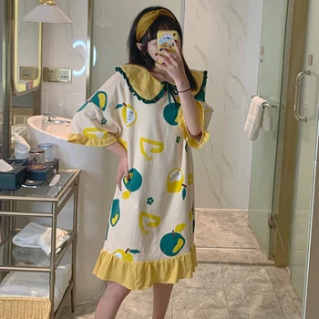 Print Women Sleepshirt Summer Short Sleeve Nightdress Cotton Loose Casual Homewear Silk Doll Collar Outerwear Nightgown S180
Print Women Sleepshirt Summer Short Sleeve Nightdress Cotton Loose Casual Homewear Silk Doll Collar Outerwear Nightgown S180